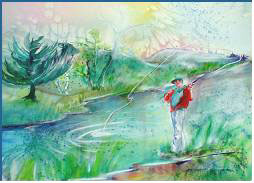 Fly Fishing- painting by Lily Azerad-Goldman